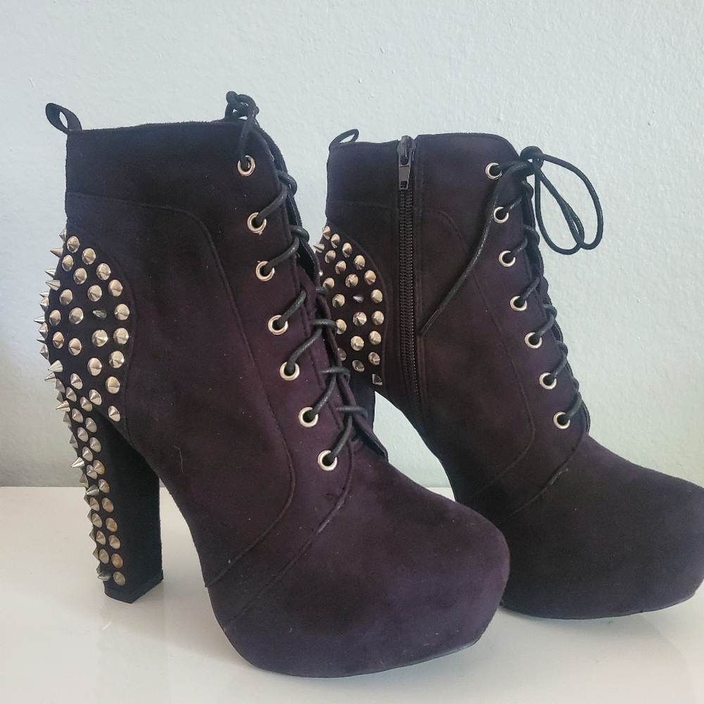 Black Faux Suede Bottie with Spikes